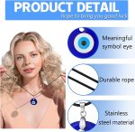 Yaomiao 6 Pieces Evil Eye Pendant Necklace Turkish Blue Eye Necklace Glass Eye Leather Rope Chain Necklace for Women Men - Image 3